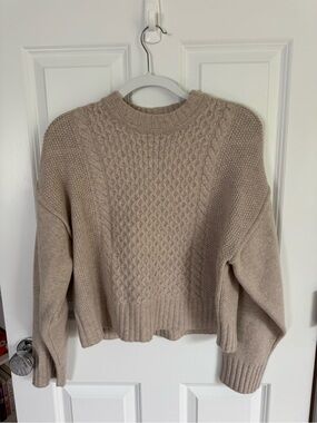 ATM 100% Wool Cable-Knit Crewneck Sweater - Beige